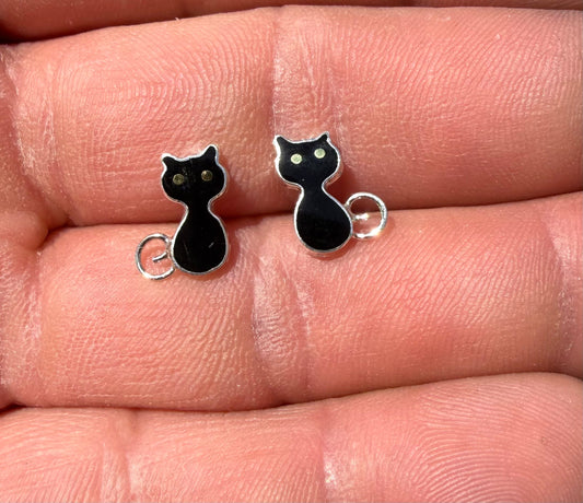 Black Cat Sterling Silver Stud Earrings