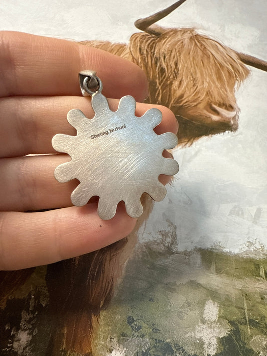Beautiful Handmade Sterling Silver & Turquoise Flower Pendant