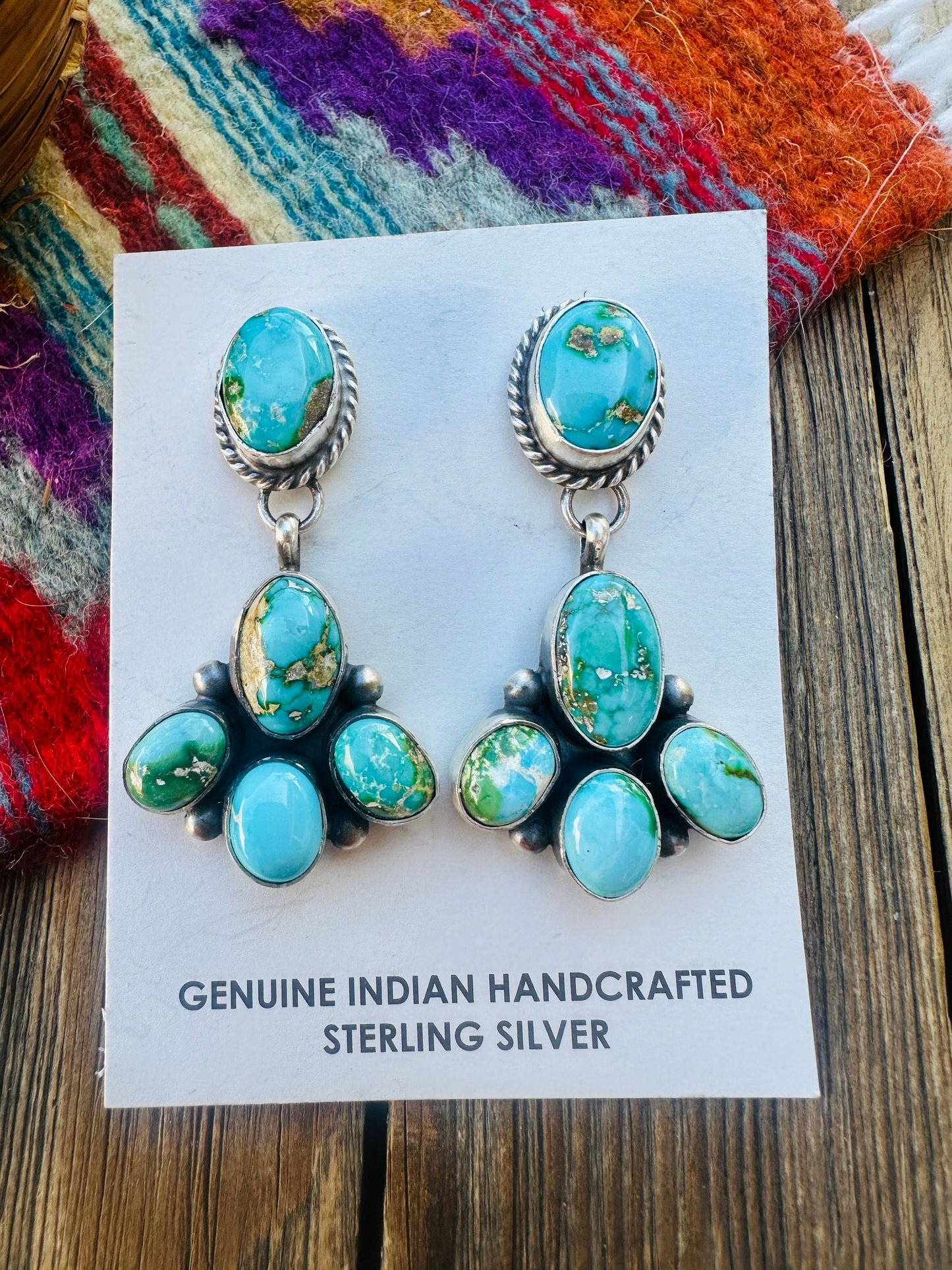 Handcrafted Sterling Silver & Sonoran Mountain Turquoise Cluster Dangle Earrings by Debra Smith