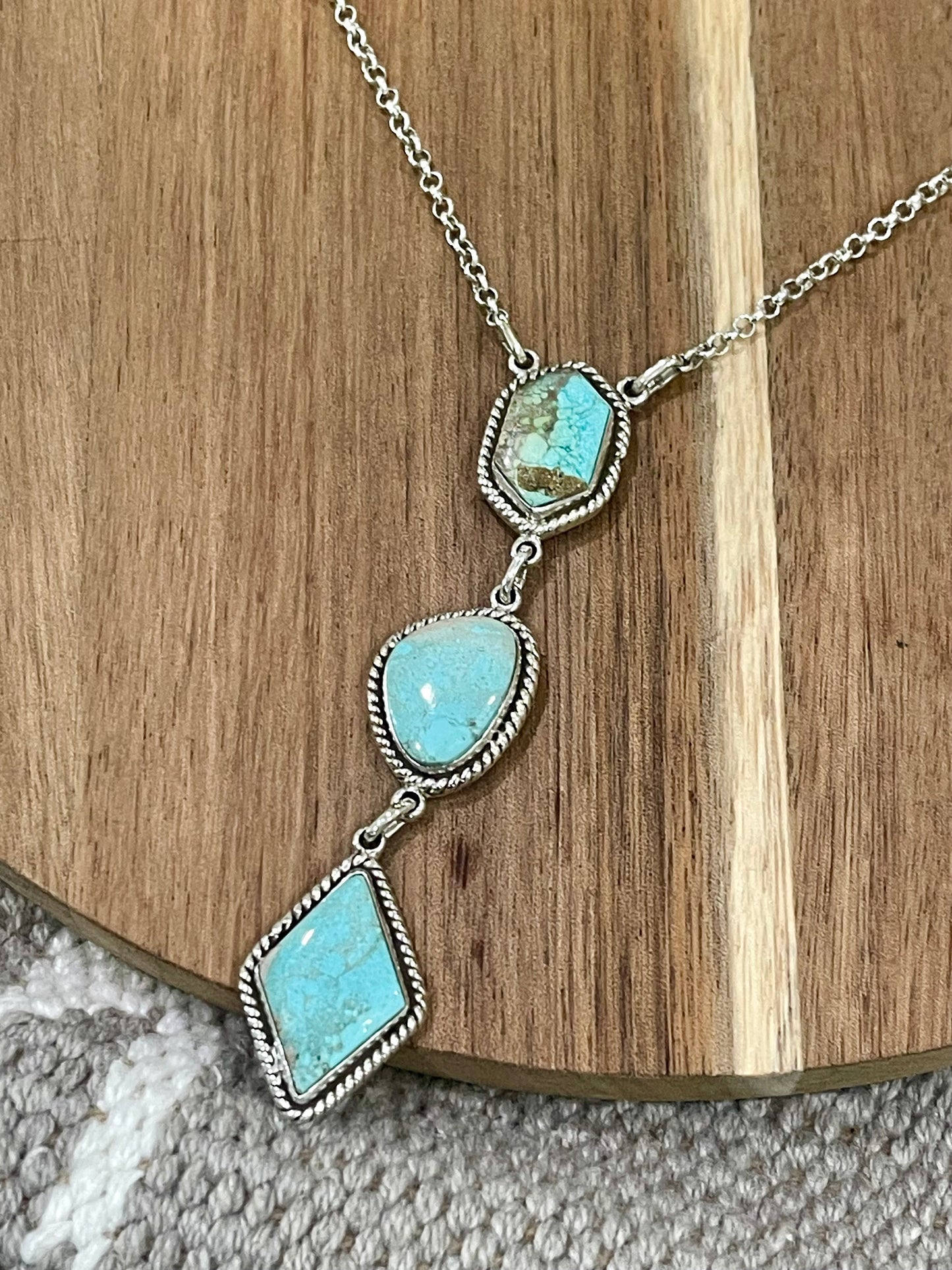 Handmade Sterling Silver & Carico Lake Turquoise Drop Necklace
