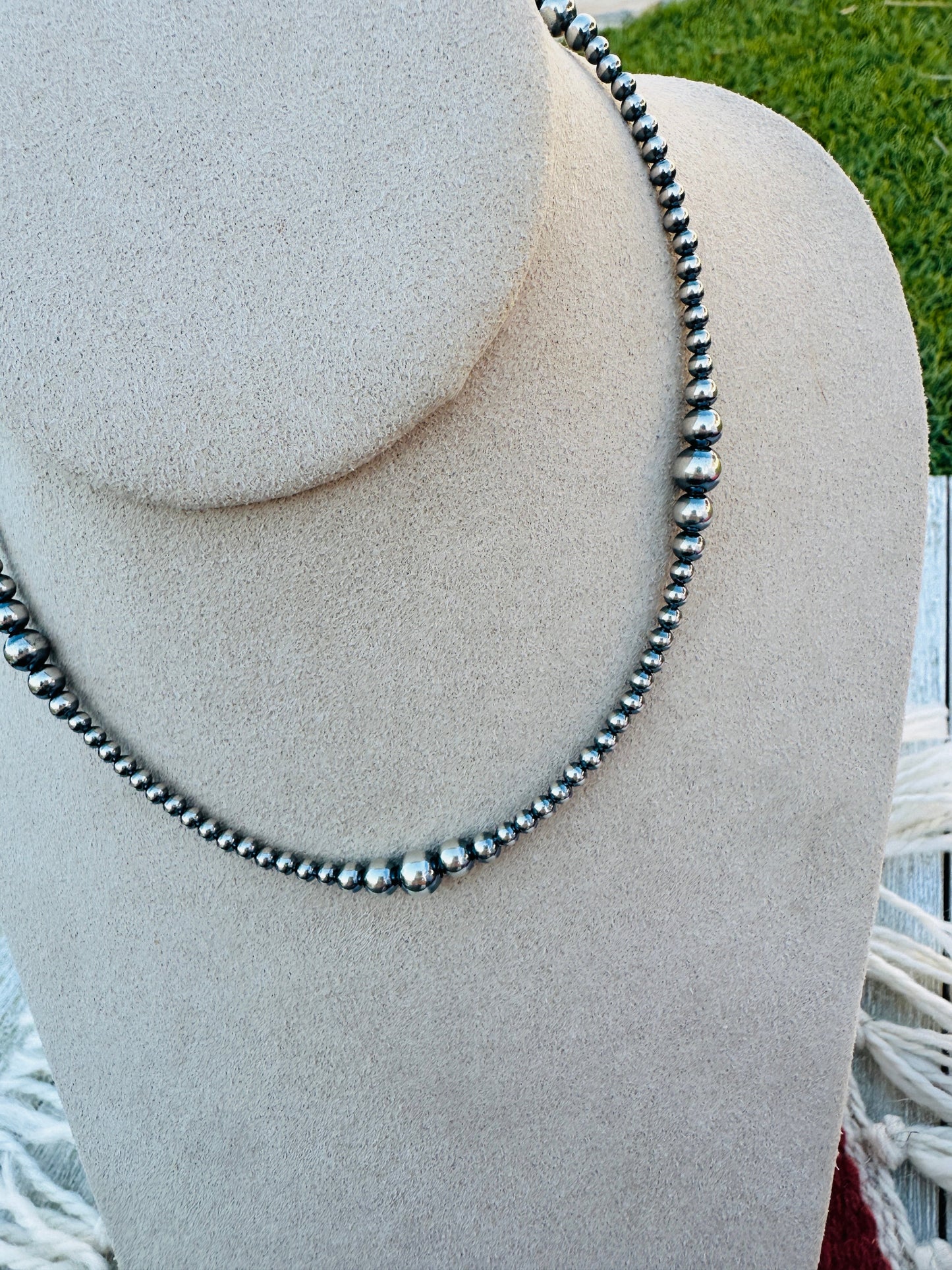 Handcrafted 14” Sterling Silver Pearl Beaded  Necklace
