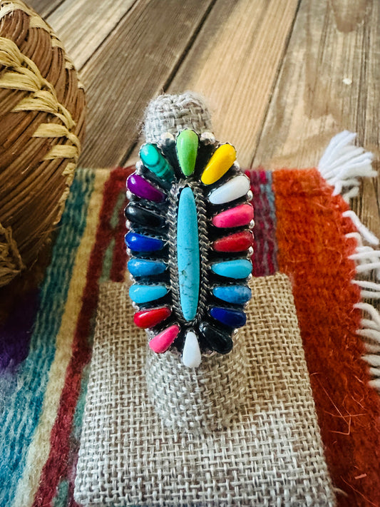 Handcrafted Sterling Silver & Multi Stone Cluster Ring