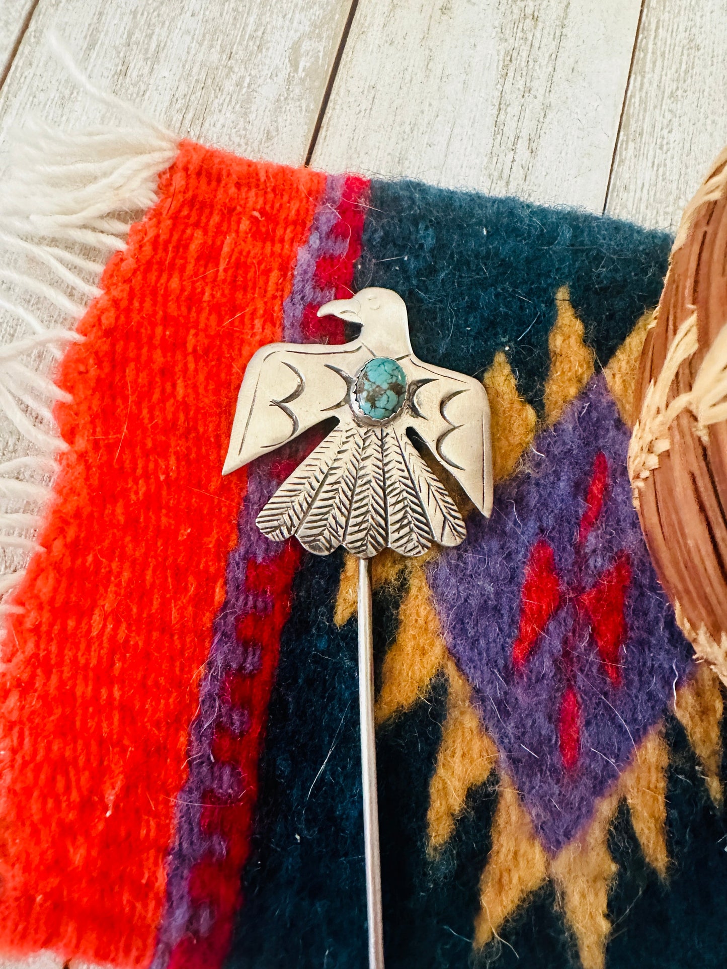 Handcrafted Turquoise & Sterling Silver Thunderbird Hair Pin