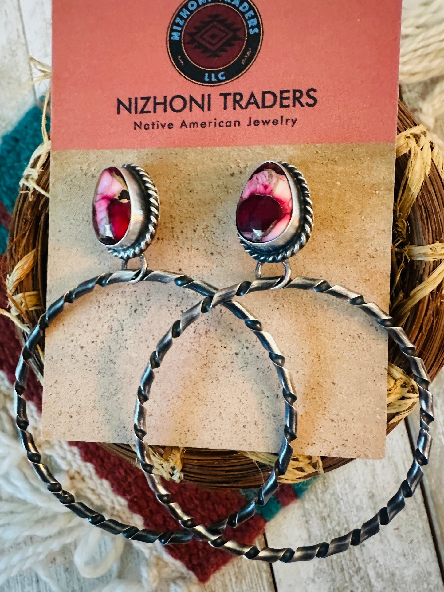 Handcrafted Rose Dahlia and Sterling Silver Dangle Hoop Earrings
