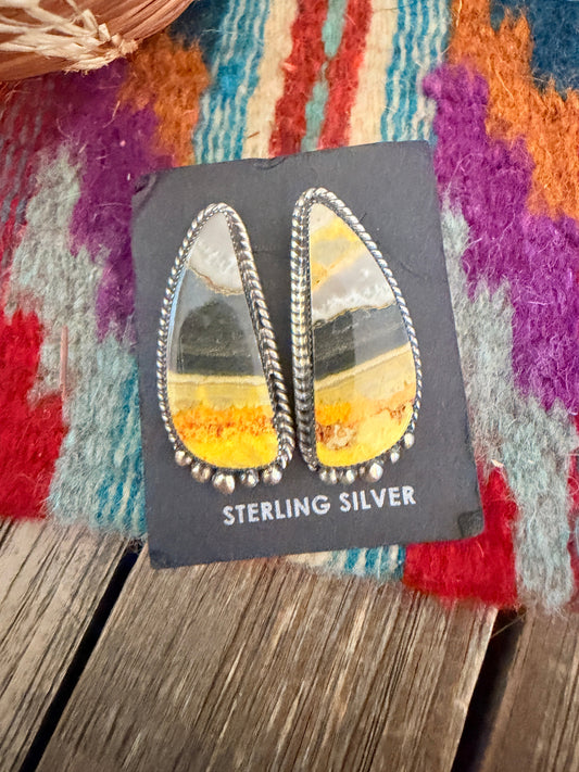 Handcrafted Bumblebee & Sterling Silver Post Earrings