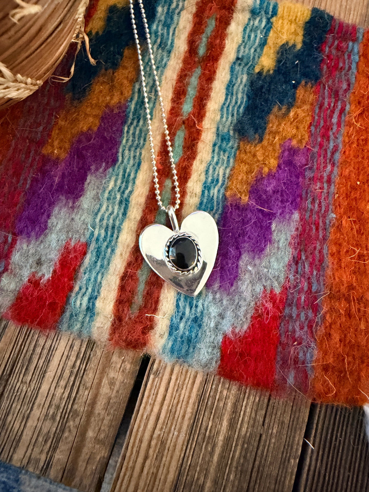 Handcrafted Sterling Silver & Onyx Heart Pendant by Joseph Martinez