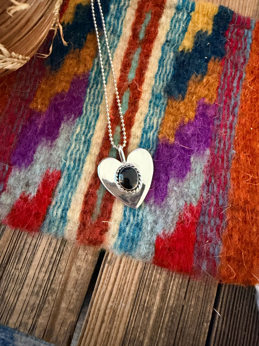 Handcrafted Sterling Silver & Onyx Heart Pendant by Joseph Martinez