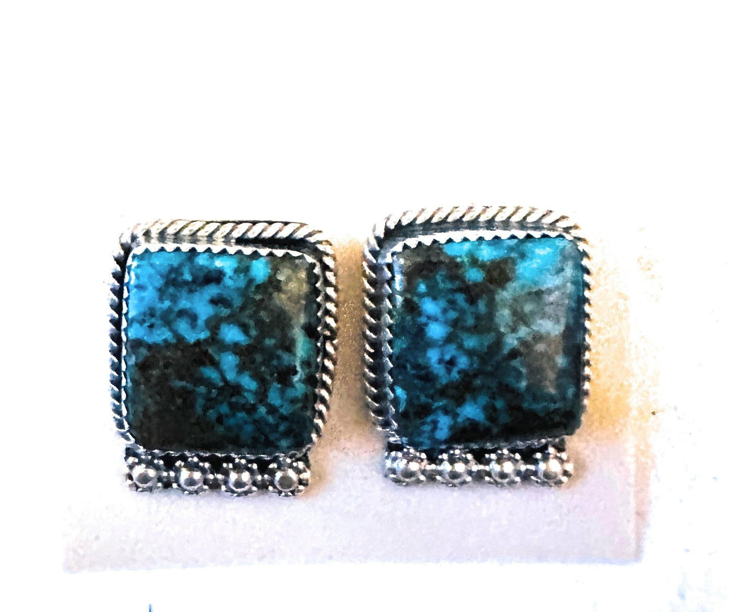 Handcrafted Kingman Web Turquoise & Sterling Silver Post Earrings