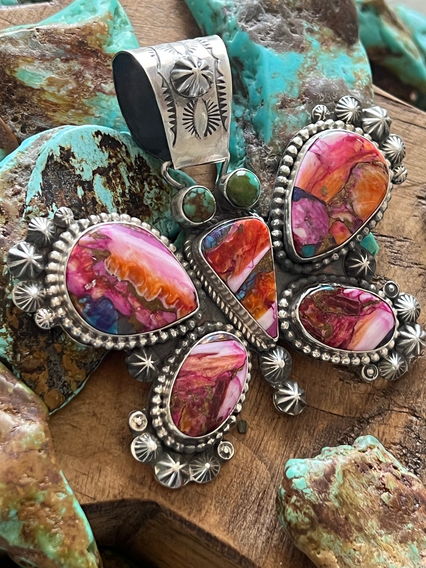 Apache Sterling Silver, Pink Dream Mohave and Turquoise Butterfly Pendant