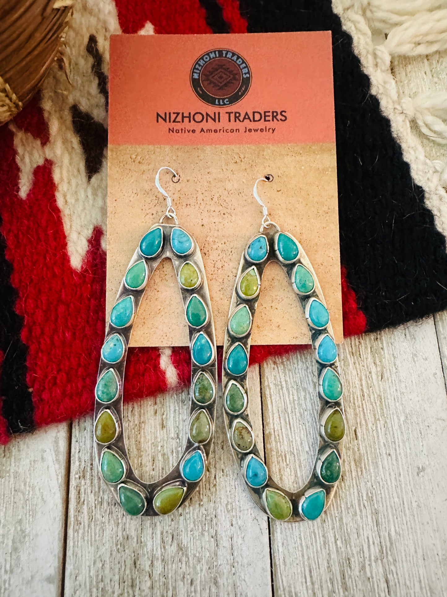 Handcrafted Turquoise & Sterling Silver Cluster Dangle Earrings