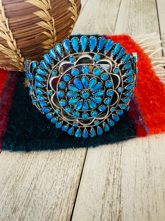Nizhoni Handmade Sterling Silver & Blue Opal Cuff Bracelet /