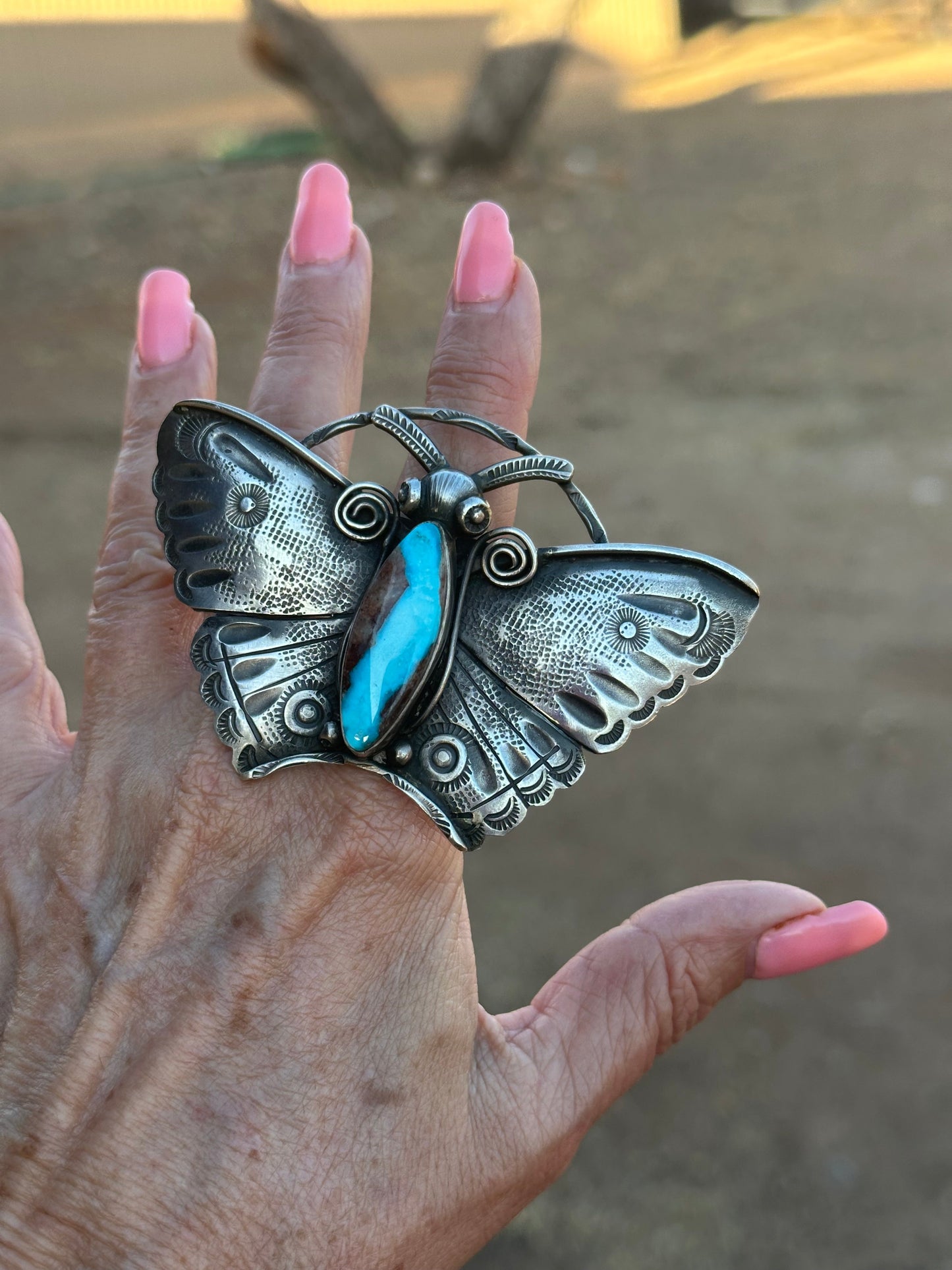 Art Tofoya Butterfly Natural Lavender Pit Bisbee Turquoise Sterling Ring Size 7