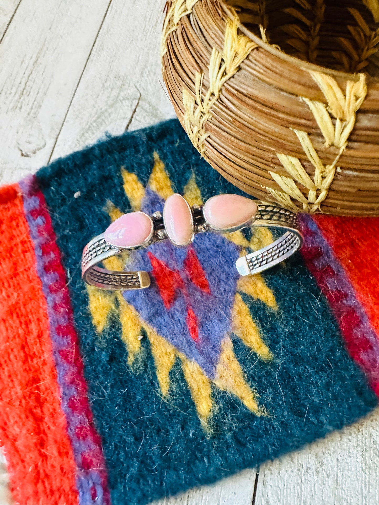Handcrafted Queen Pink Conch Shell & Sterling Silver Cuff Bracelet
