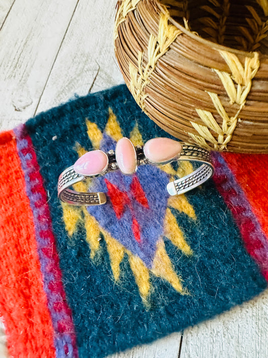 Handcrafted Queen Pink Conch Shell & Sterling Silver Cuff Bracelet