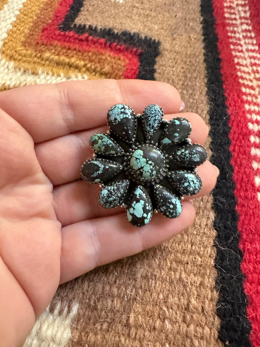 Beautiful Handmade New Lander Turquoise And Sterling Silver Adjustable Statement Ring