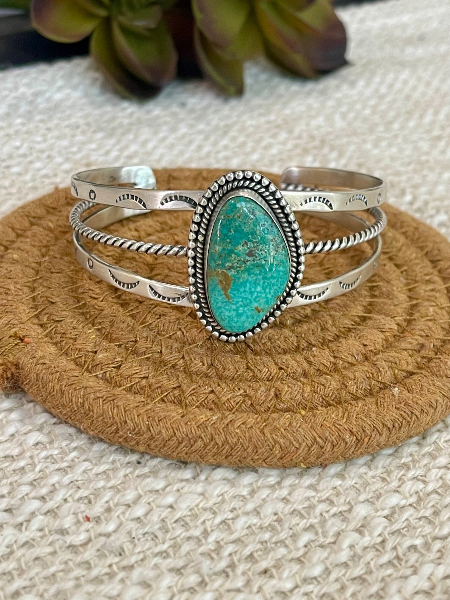 Handmade Sterling Silver, Kingman Turquiose Adjustable Cuff Bracelet