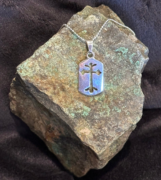 Dog Tag Sterling Silver Cross Pendant Necklace