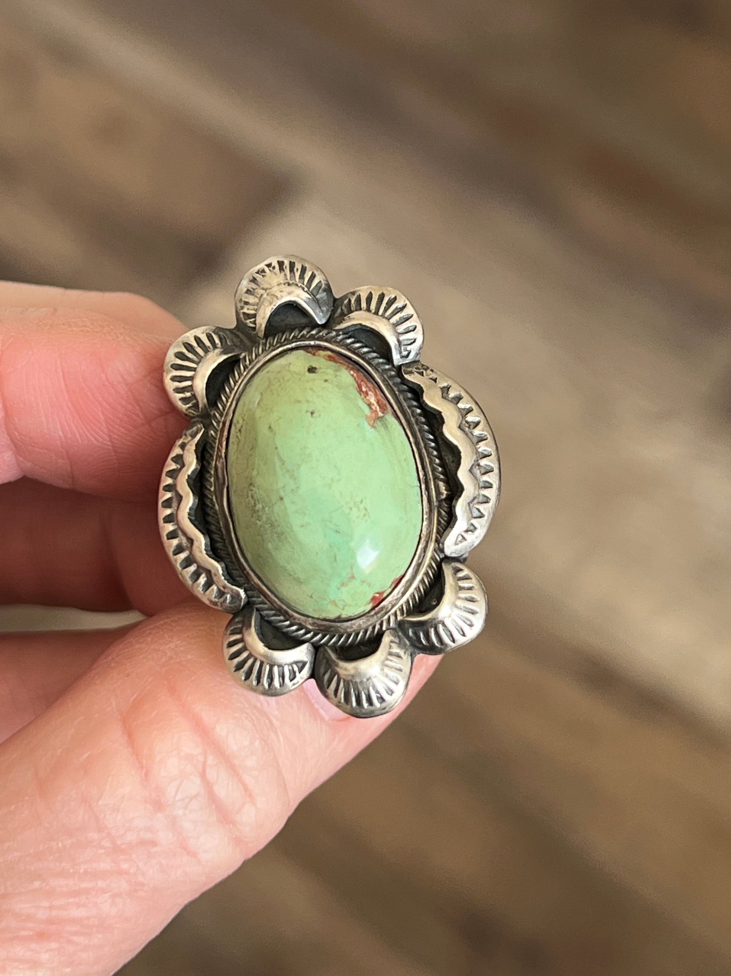 Handcrafted Sterling Silver and Royston Turquoise Single Stone Ring by Gilbert Tom, Size 8