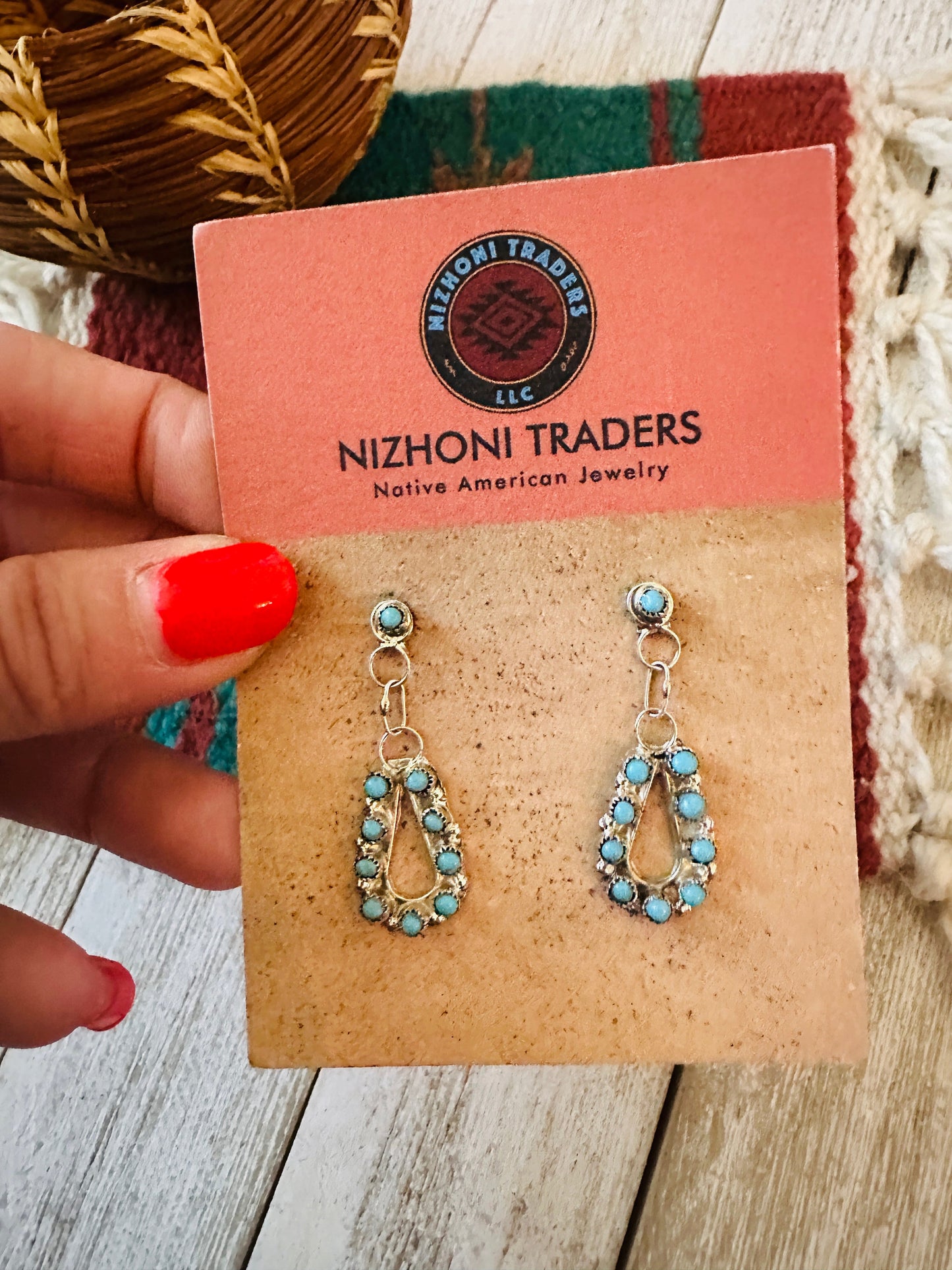 Handcrafted Sterling Silver & Turquoise Petit Point Dangle Earrings