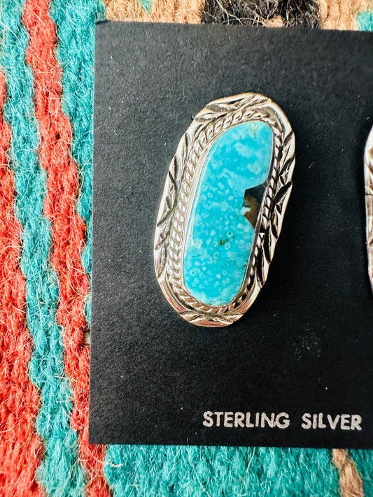 Handcrafted Turquoise & Sterling Silver Post Earrings Signed