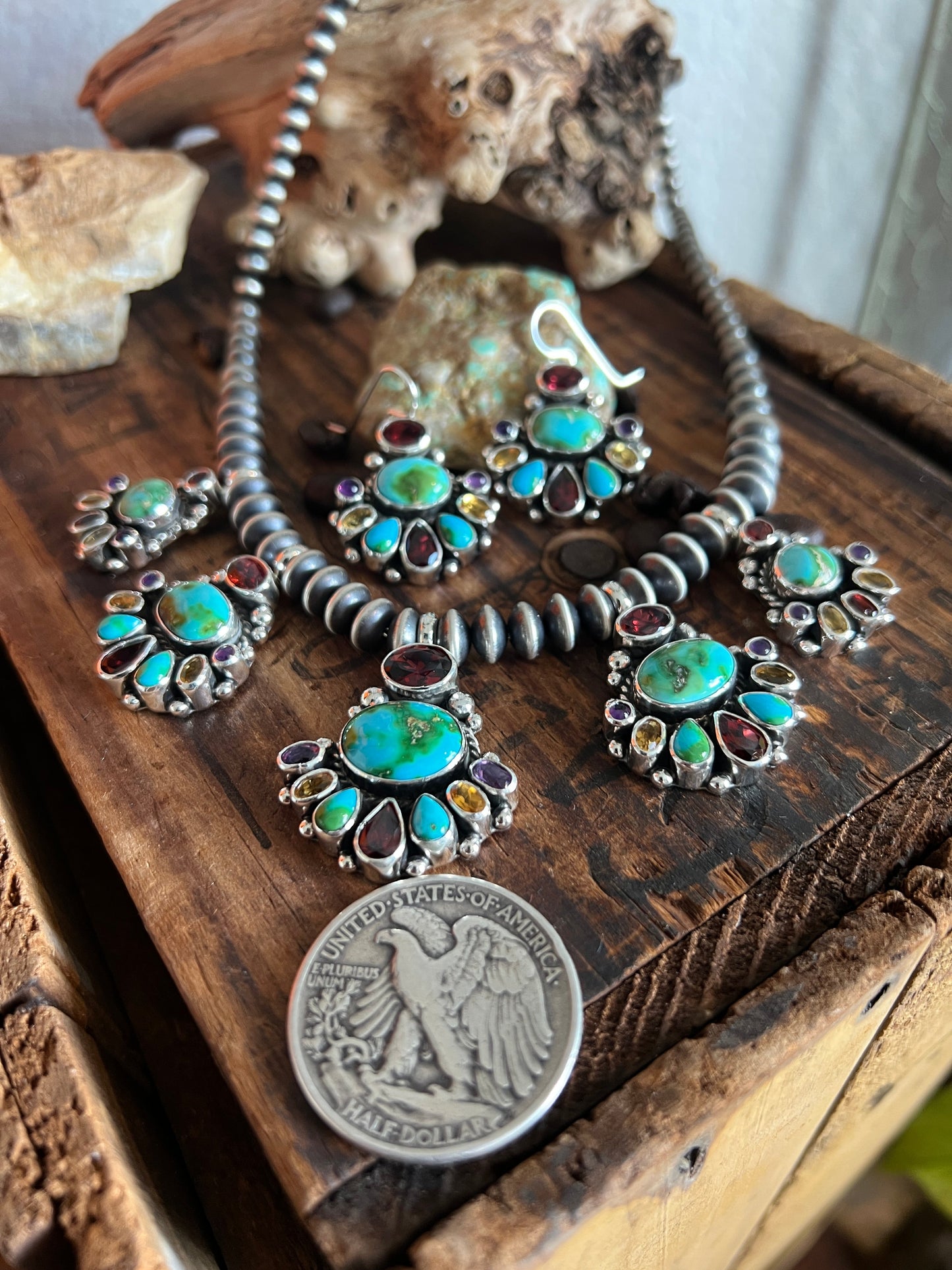 Handcrafted Sterling Silver Gems & Jewels Beaded Cluster Necklace and Earrings Set by Diane Wylie