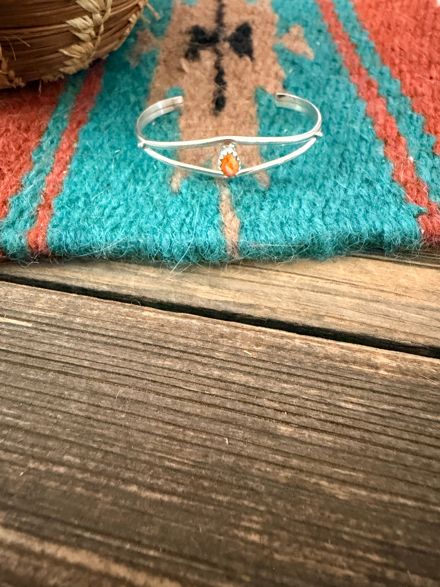 Handcrafted Orange Spiny & Sterling Silver Baby Cuff Bracelet