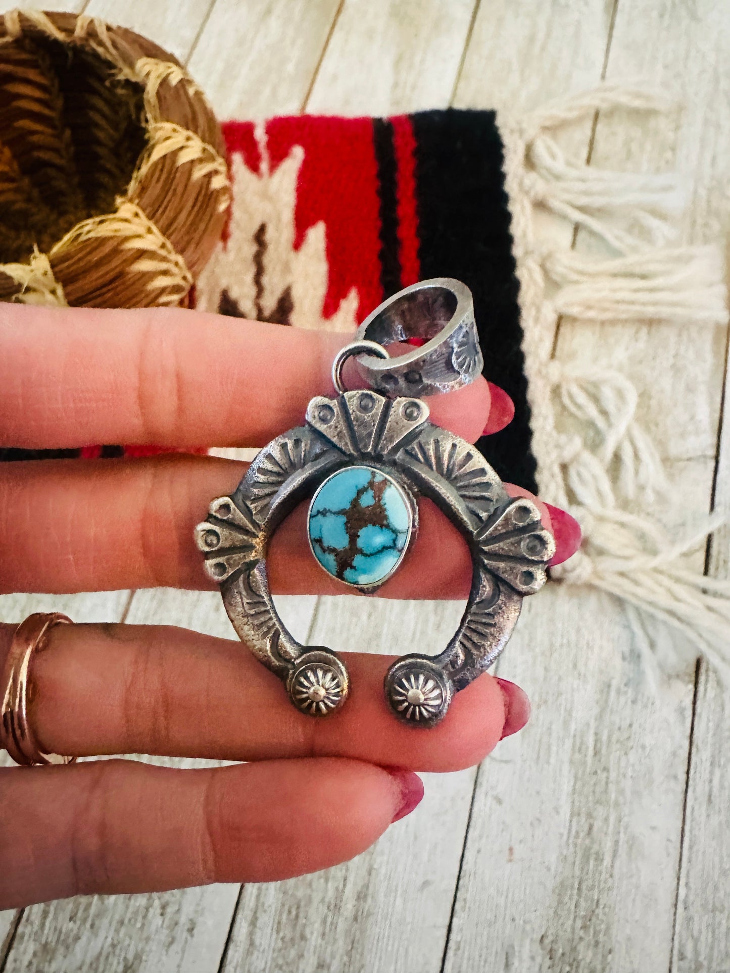 Handcrafted Sterling Silver & Turquoise Naja Pendant by Kevin Billah