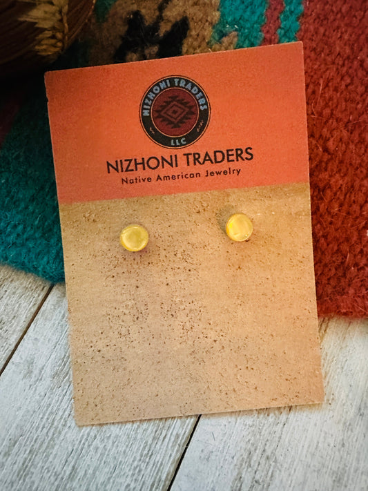 Handcrafted Yellow Mother of Pearl and Sterling Silver Stud Earrings