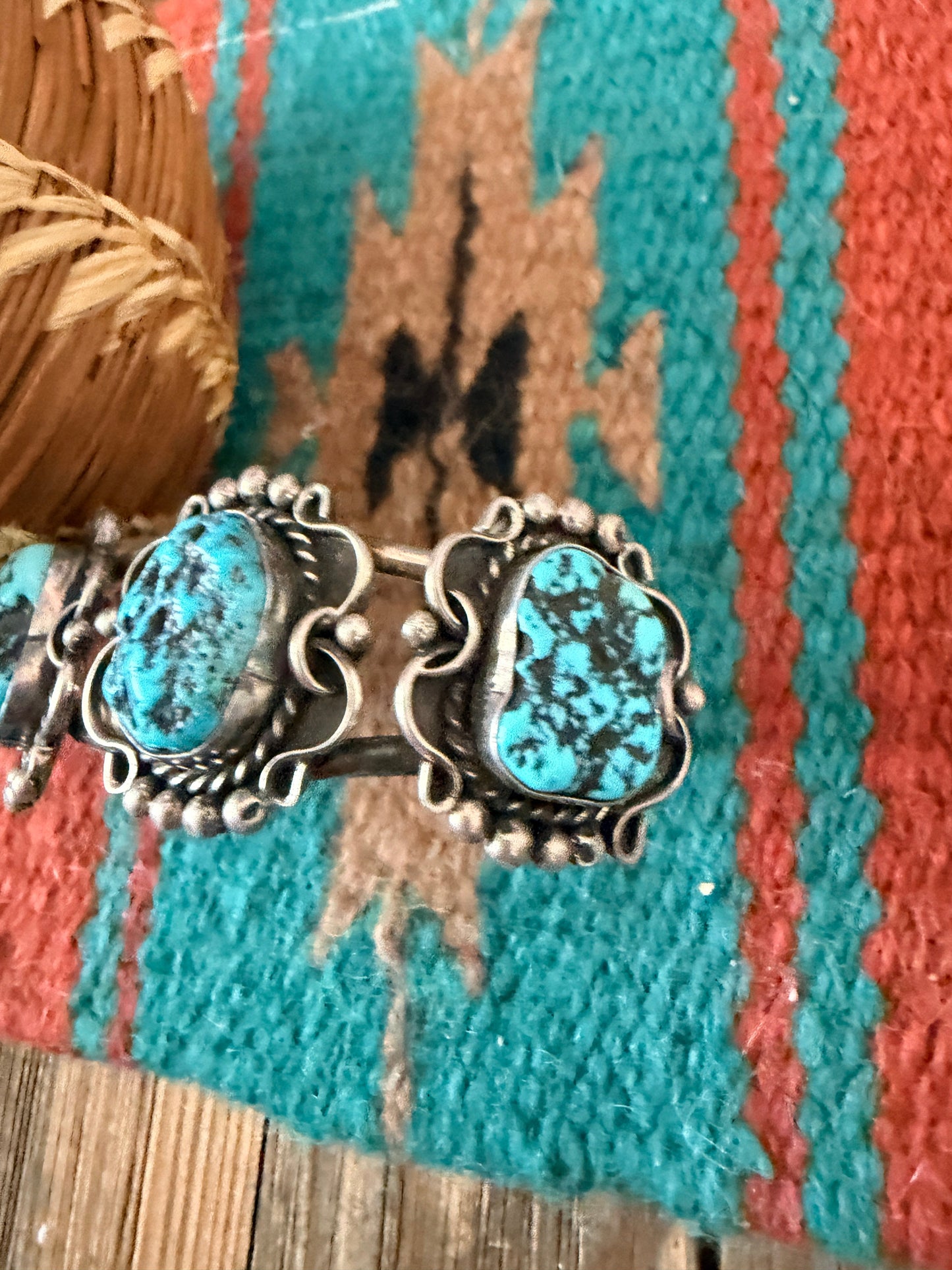 Handcrafted Old Pawn Sterling Silver & Kingman Turquoise Cuff Bracelet