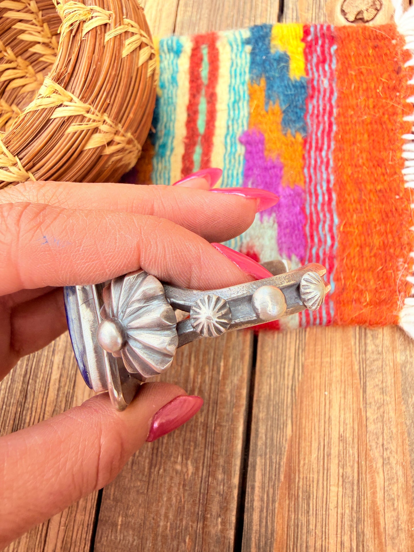 Handcrafted Sterling Silver and Lapis Cuff Bracelet by Chimney Butte