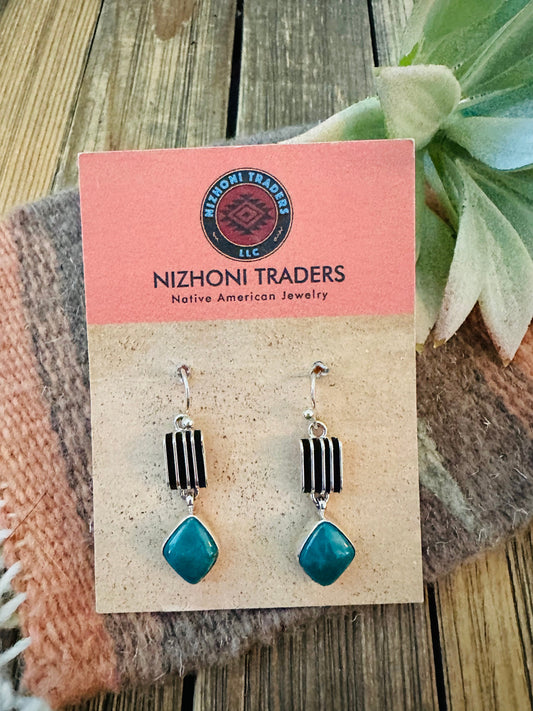 Handcrafted Sterling Silver & Carico Lake Turquoise Dangle Earrings