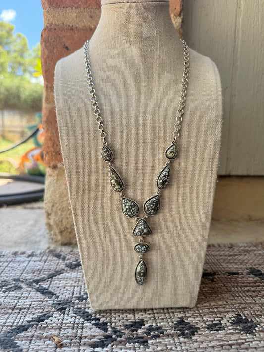 Handmade Sterling Silver Starfox Variscite Lariat Necklace Signed Nizhoni