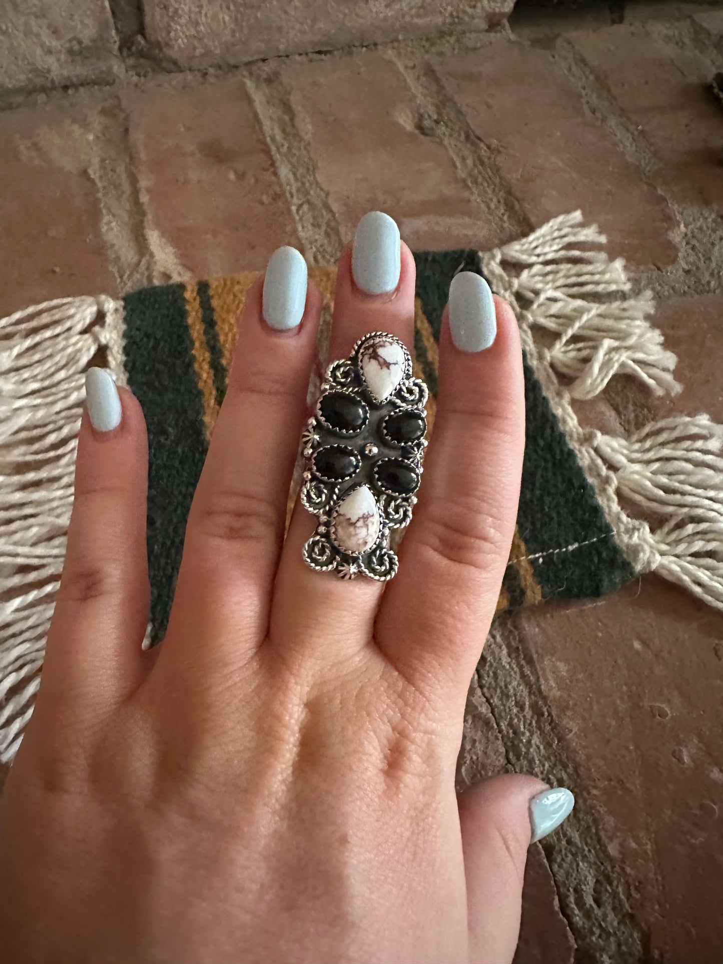 Handmade Onyx, Wild Horse And Sterling Silver Adjustable Ring