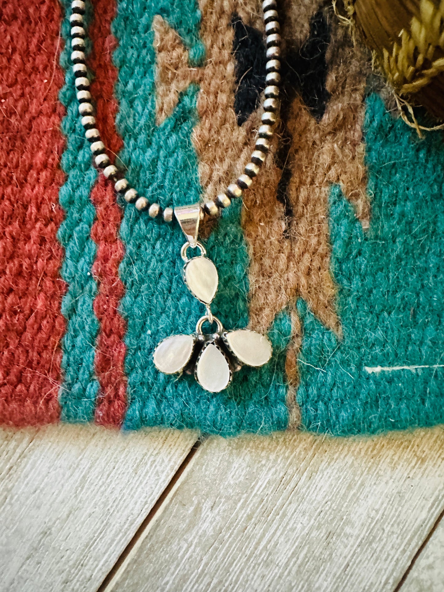 ** Christmas Collection ** Handmade Sterling Silver & Mother of Pearl Pendant Signed Nizhoni
