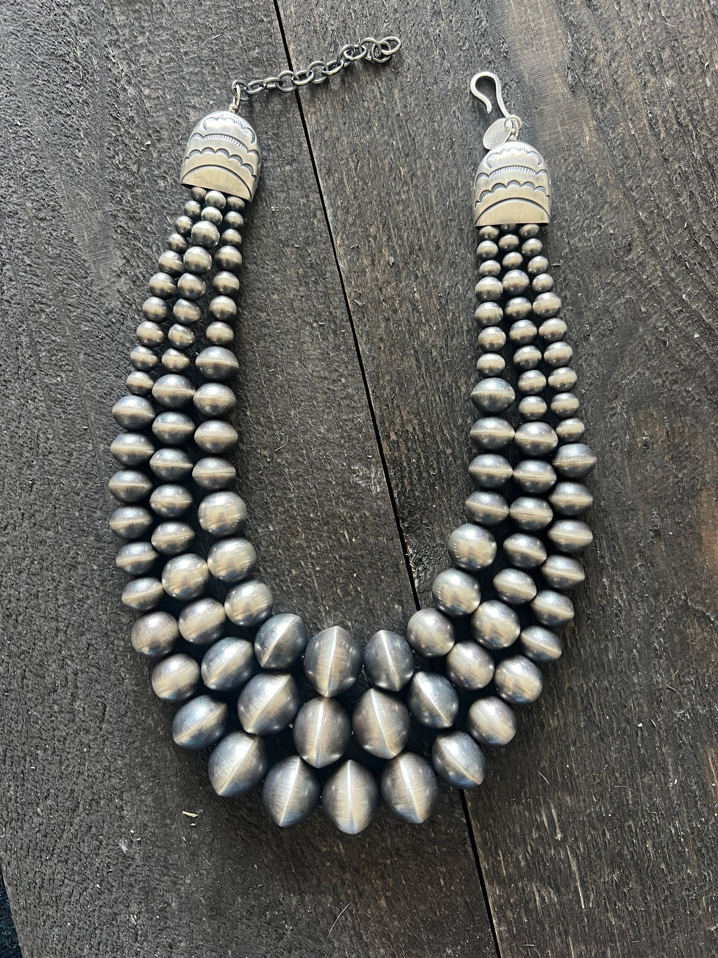 Handcrafted Sterling Silver Triple Strand Bead Statement Necklace by Rose Martin