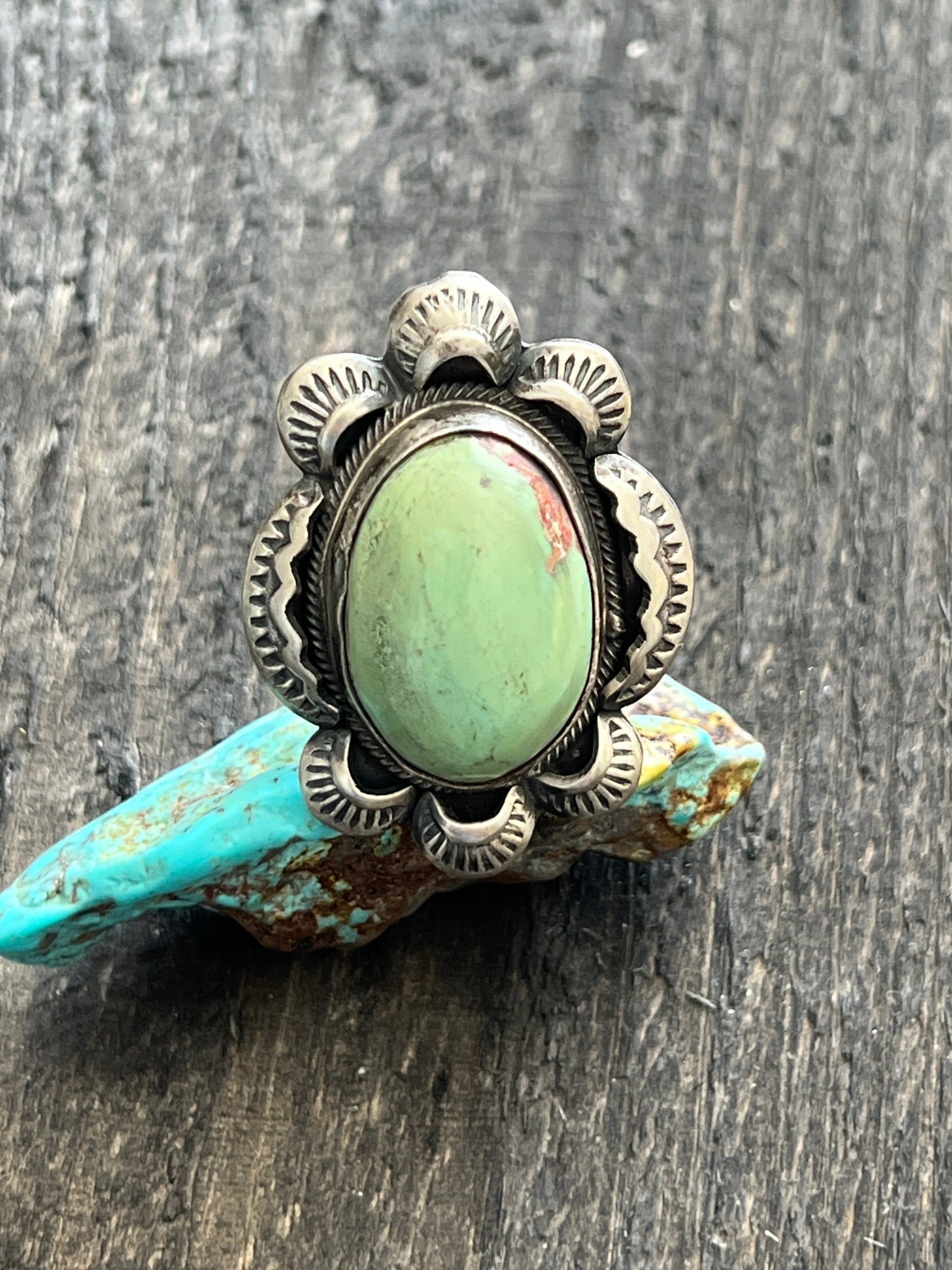 Handcrafted Sterling Silver and Royston Turquoise Single Stone Ring by Gilbert Tom, Size 8