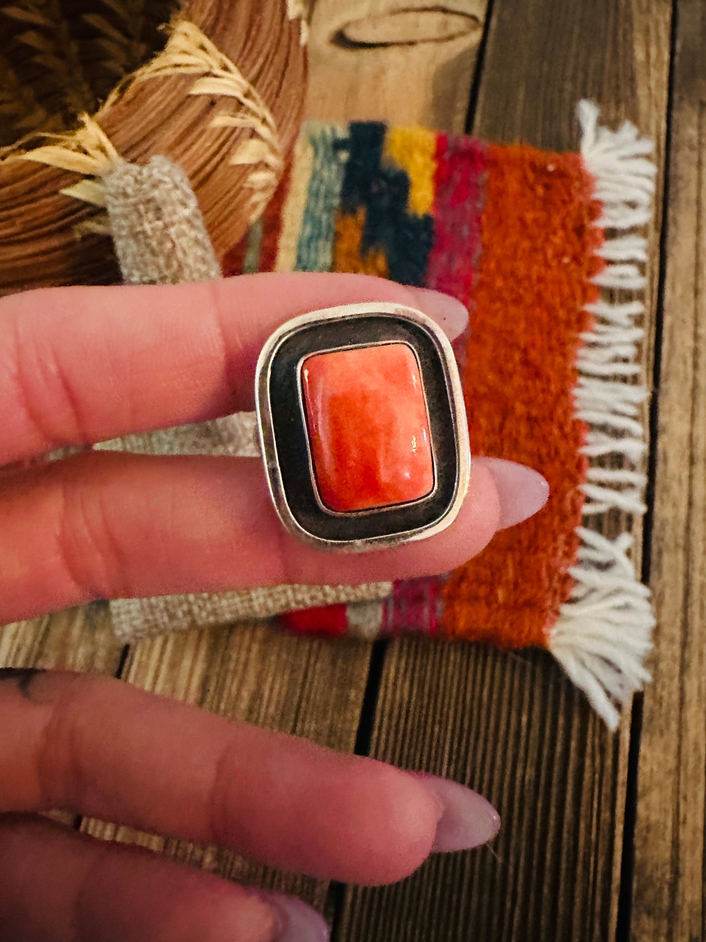 Handcrafted Sterling Silver & Spiny Oyster Ring Size 10
