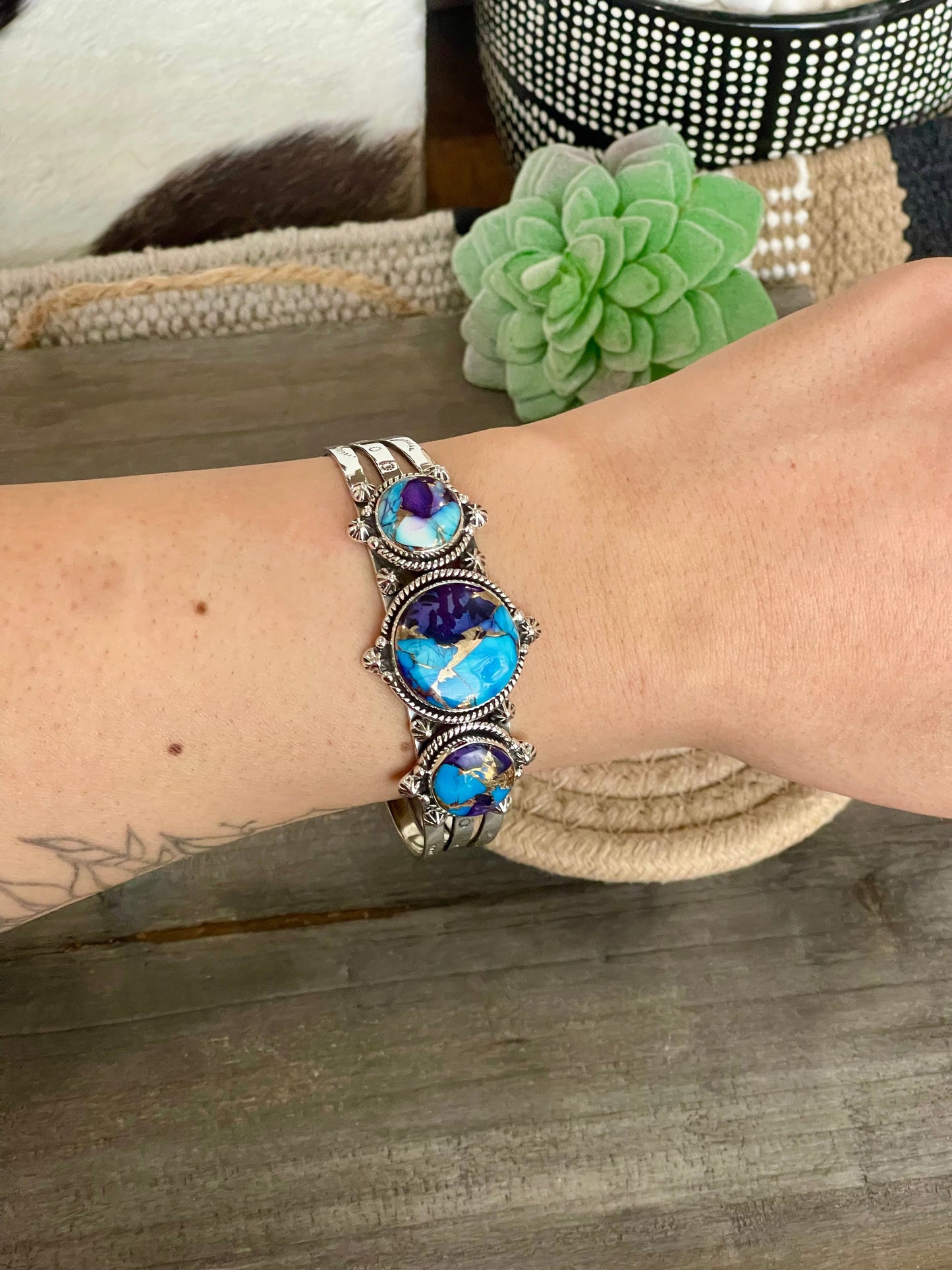 Handmade Sterling Silver Purple Kingman Mojave Adjustable  Cuff