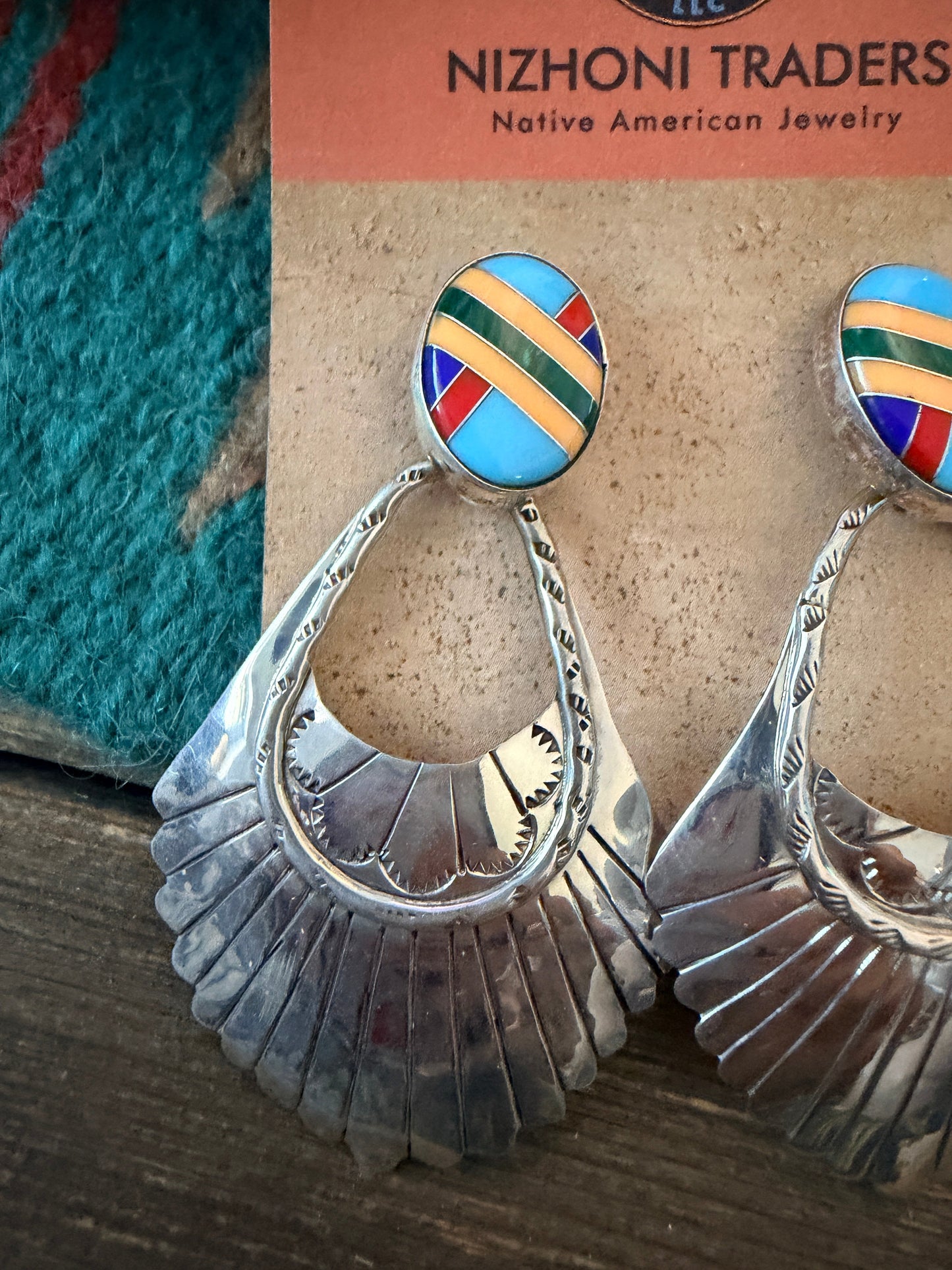 Handcrafted Multi Stone & Sterling Silver Concho Dangle Earrings