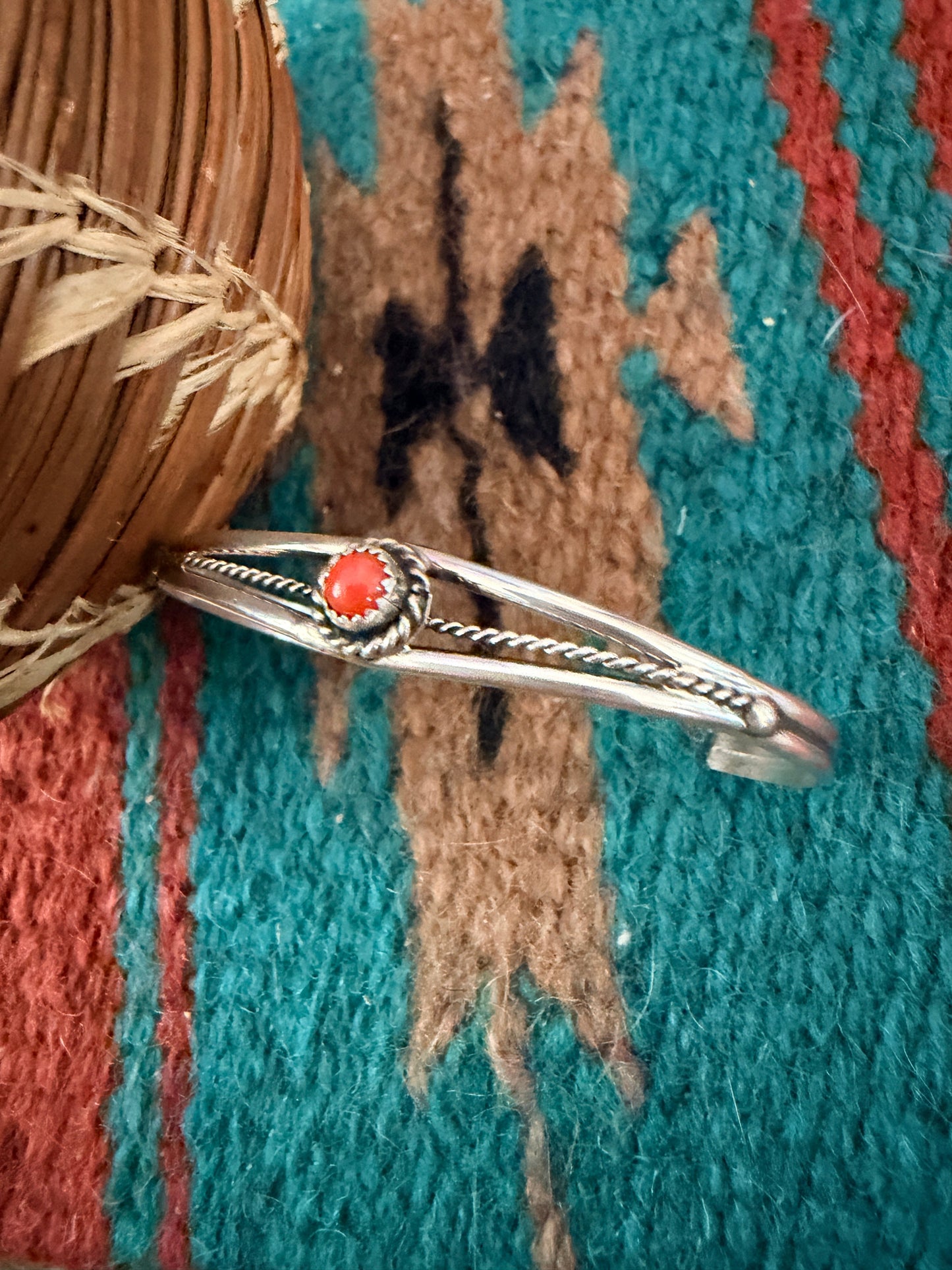 Handcrafted Coral & Sterling Silver Baby Cuff Bracelet