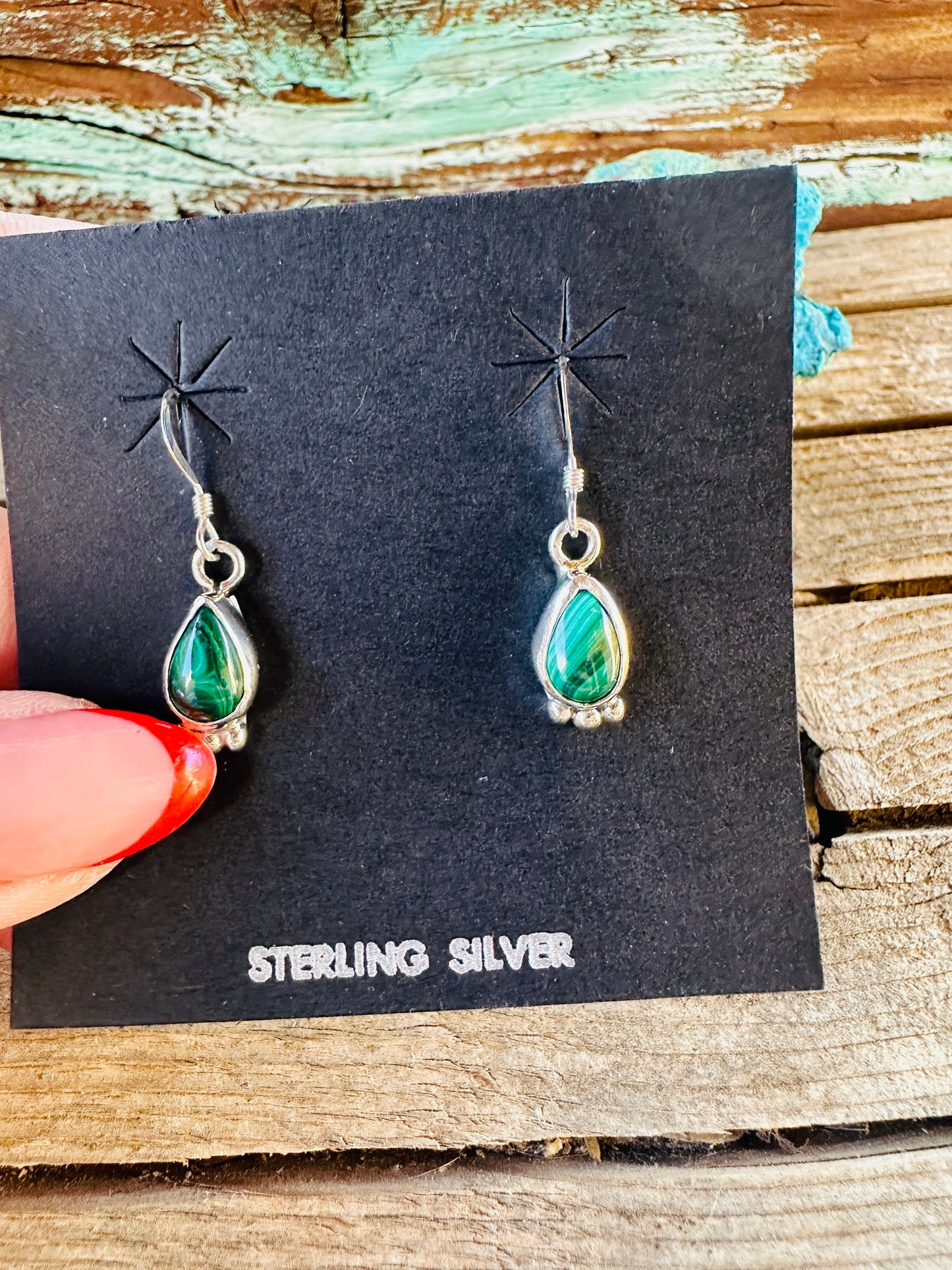Handcrafted Malachite & Sterling Silver Dangle Earrings by Ella Peter