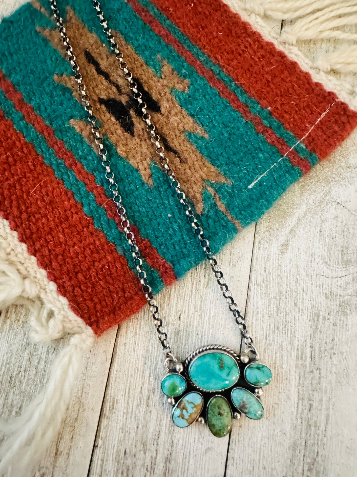 Handcrafted Sterling Silver & Turquoise Cluster Necklace by Emerson Thompson