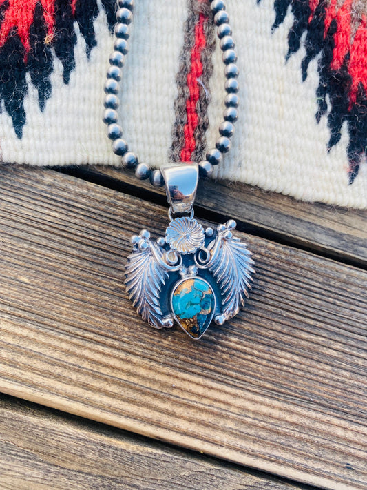 Handcrafted Sterling Silver & Turquoise Mohave Pendant Signed