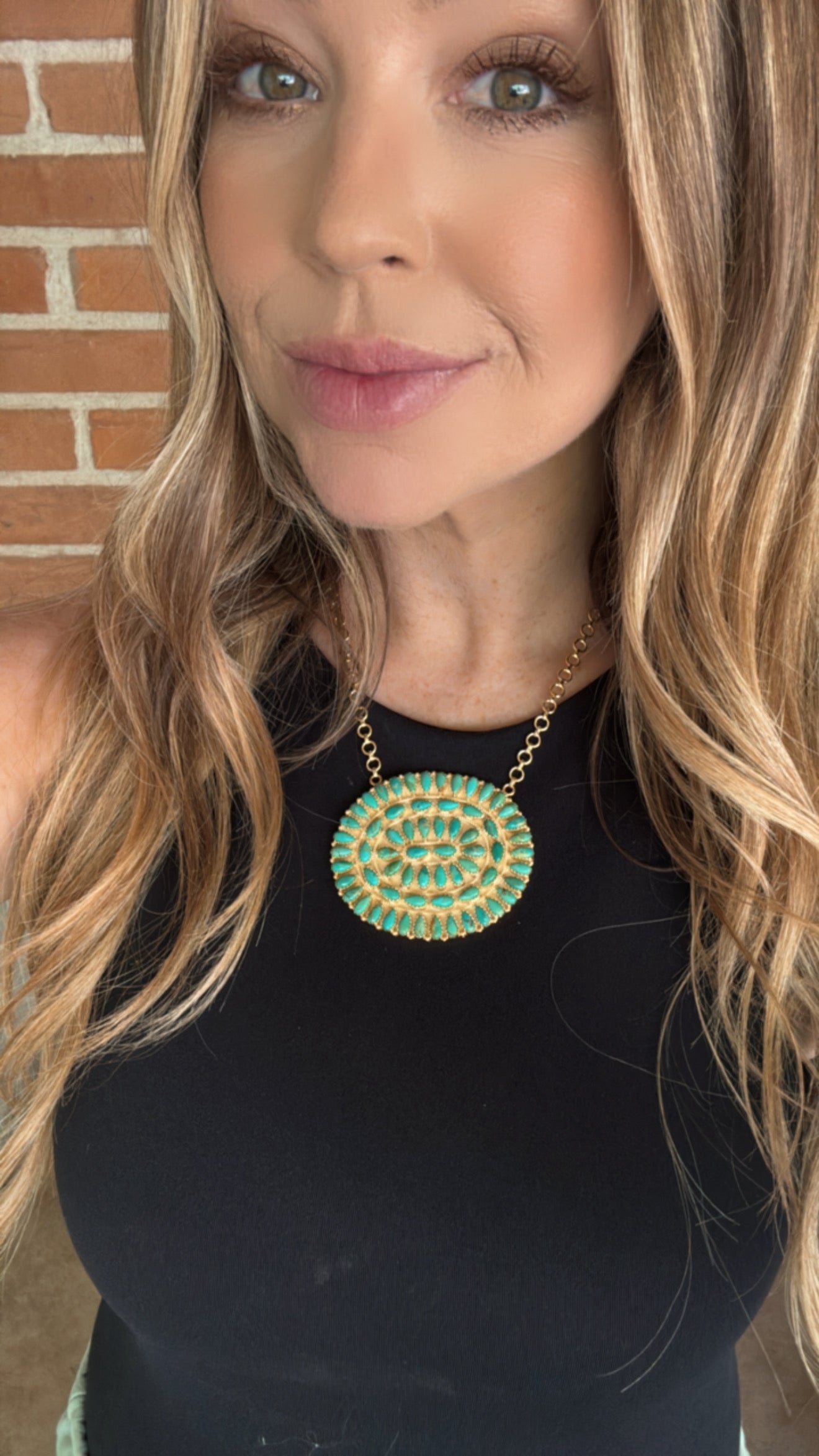 “The Golden Collection” Handmade Gold Plated Sterling Silver Kingman Turquoise Cluster Necklace