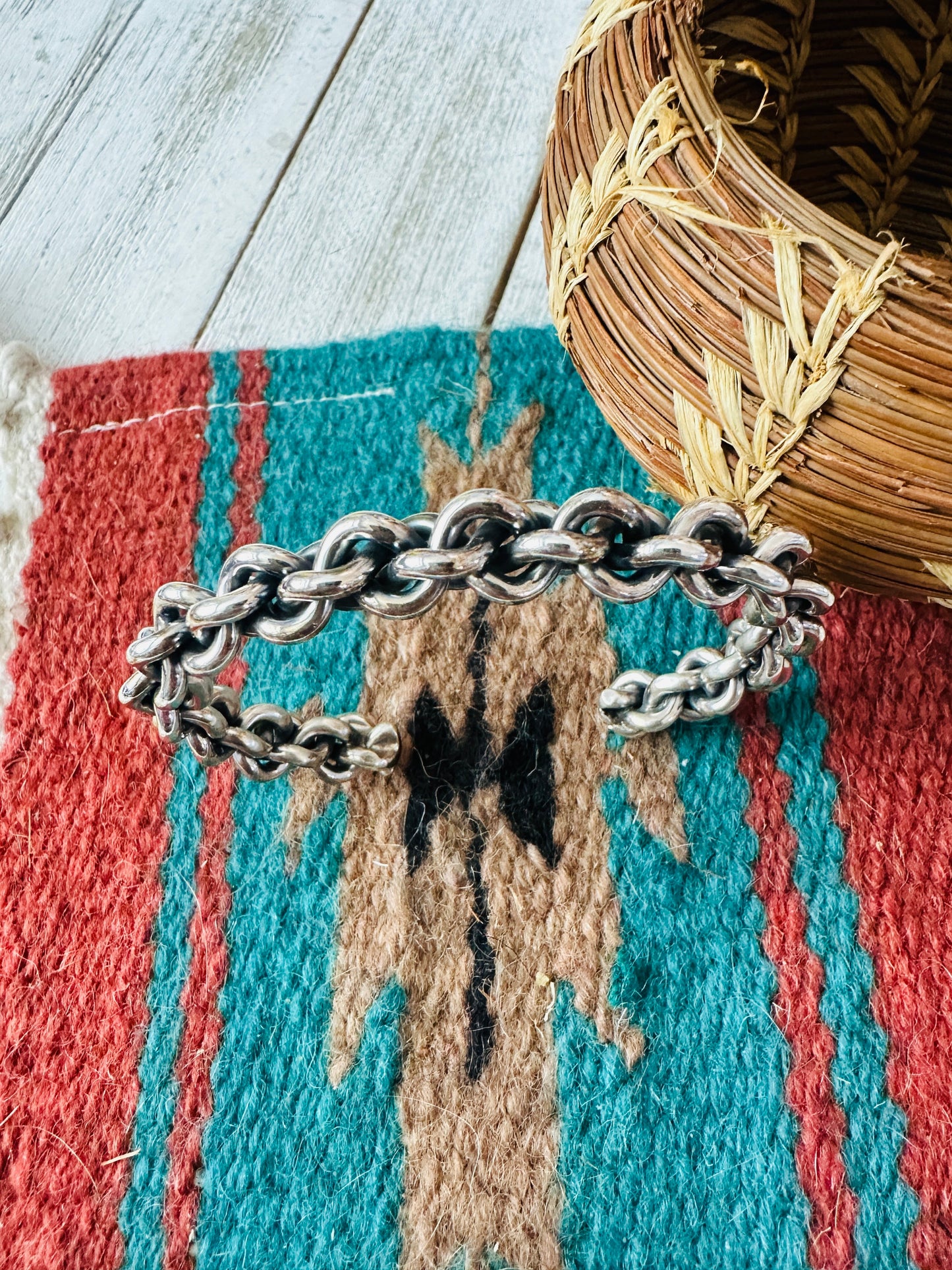 Handcrafted Sterling Silver Chain Cuff Bracelet