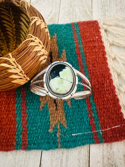 Handcrafted New Lander Turquoise & Sterling Silver Cuff Bracelet by Wydell Billie
