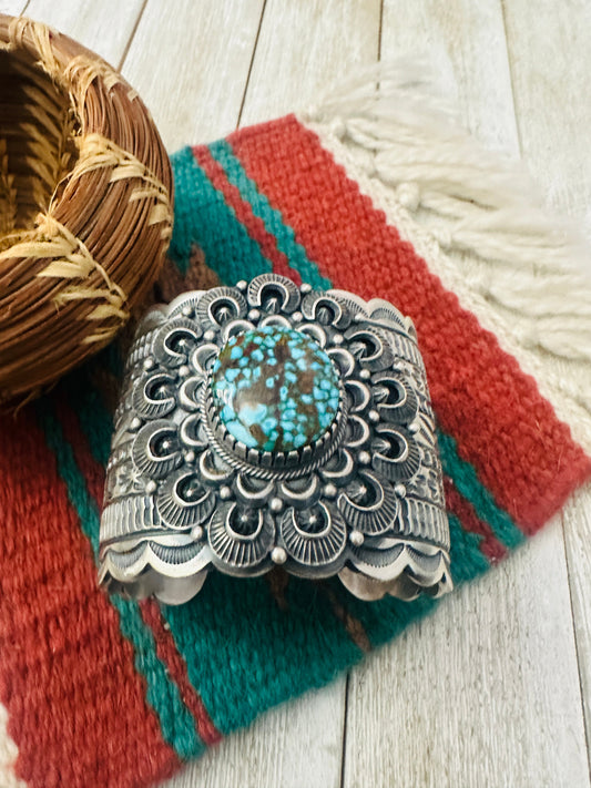 Handcrafted Sterling Silver & Spider Web Turquoise Cuff Bracelet by Randy Boyd