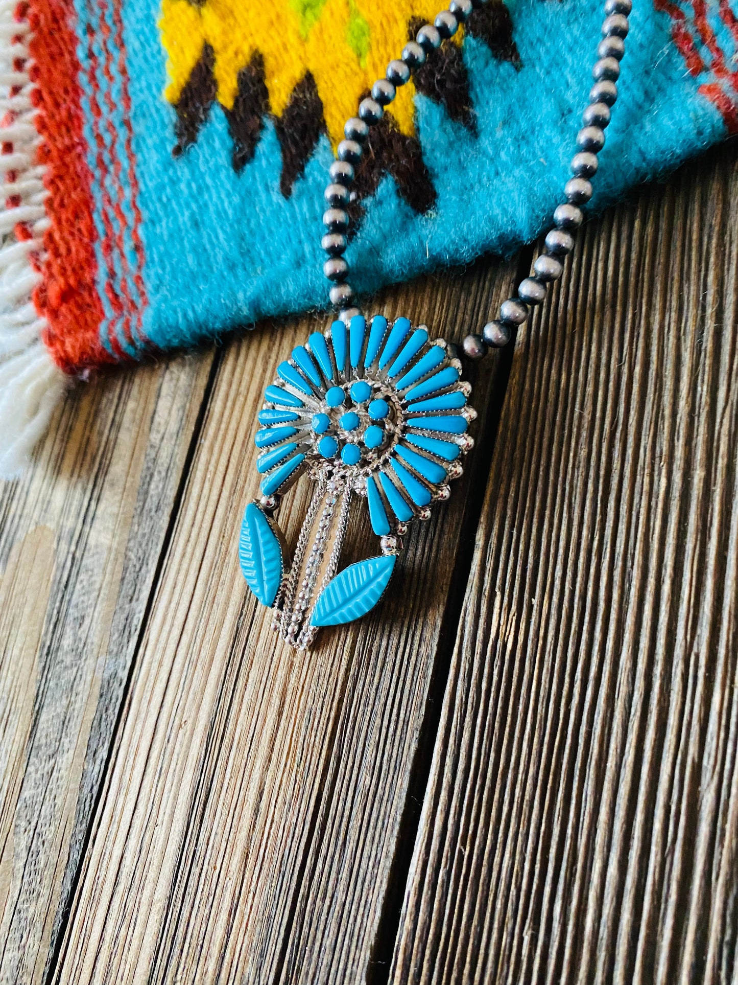 Handcrafted Sterling Silver & Turquoise Flower Pin/ Pendant