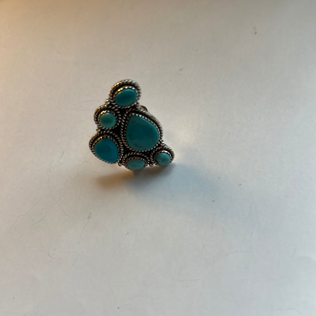 Beautiful Handmade Turquoise And Sterling Silver Adjustable Ring  Signed Nizhoni