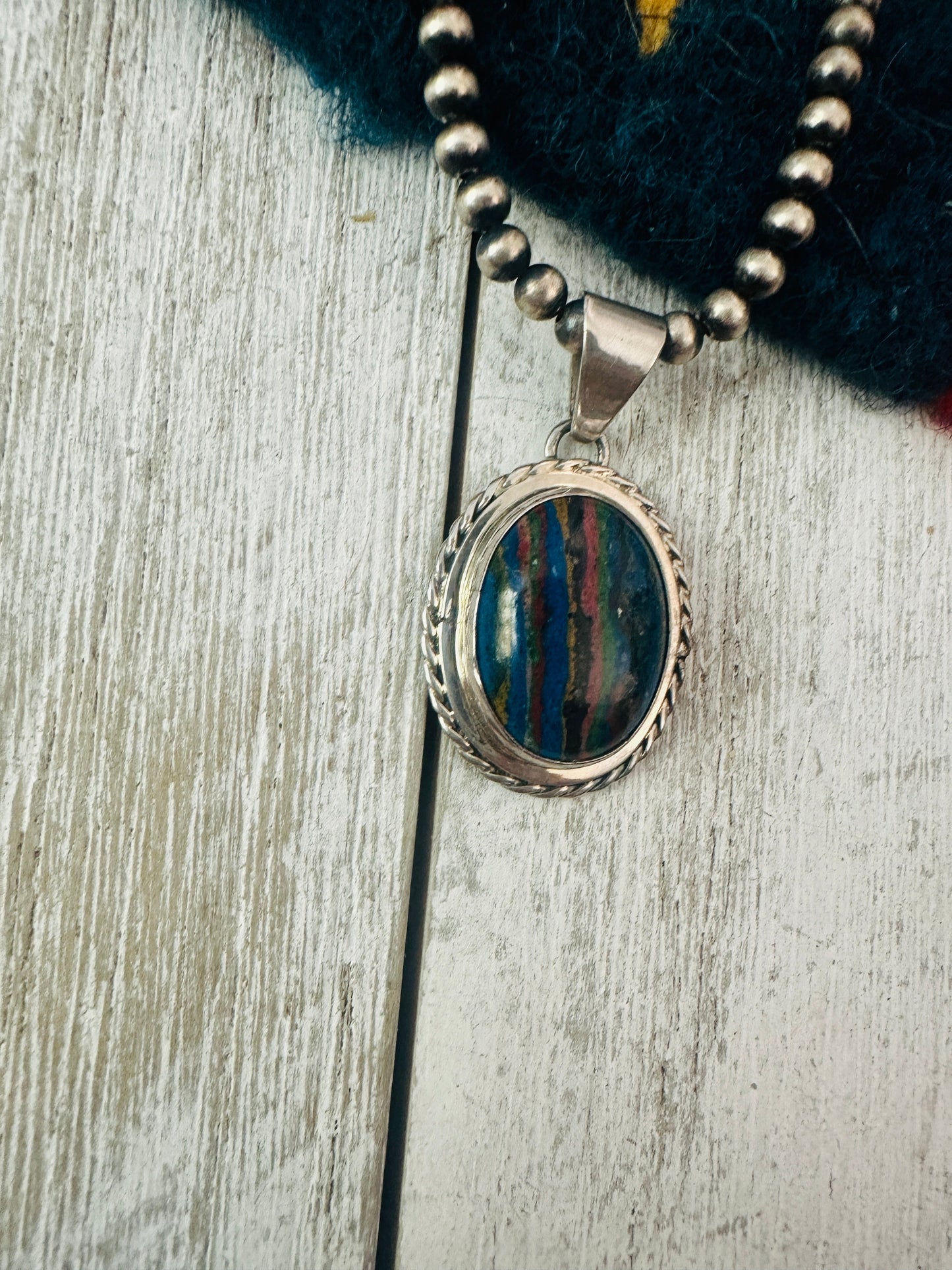 Handcrafted Rainbow Calsilica  and Sterling Silver Star Pendant
